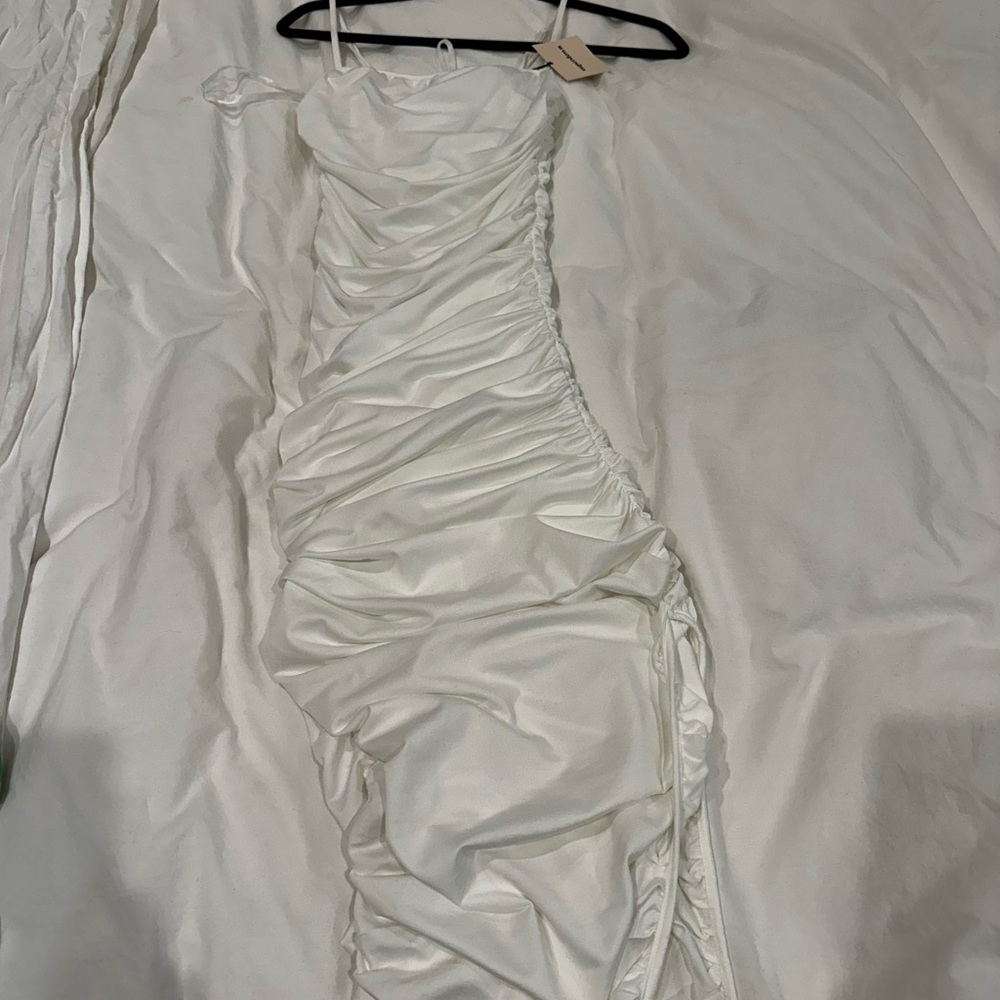 Superdown White Ruched Dress